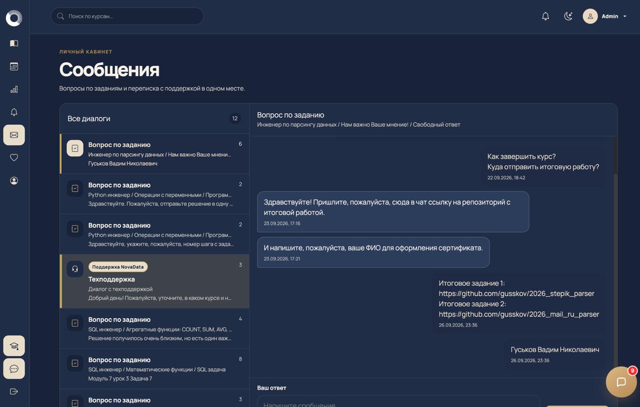 Сообщения и поддержка — интерфейс НОВА ДАТА СДО