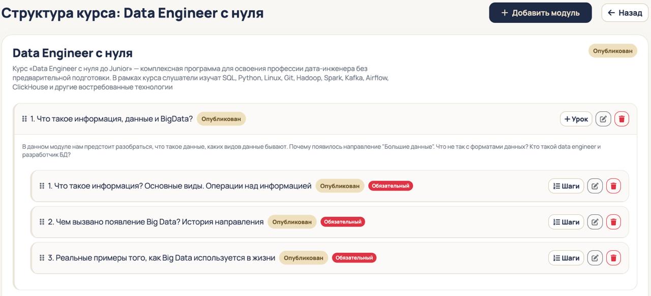 Структура курса — интерфейс НОВА ДАТА СДО